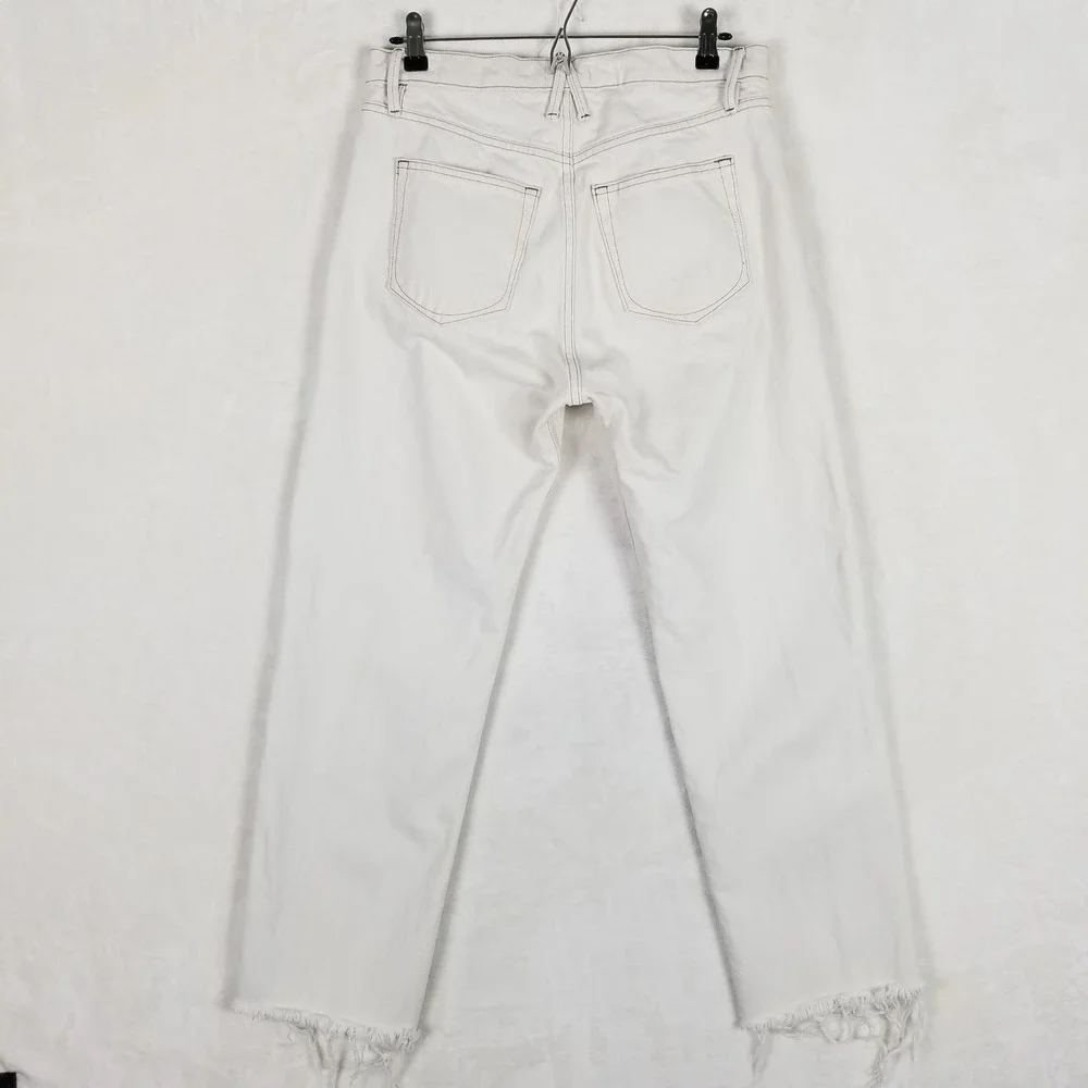 Good American Good Standard Straight Jeans Women 4/27 White Raw Hem Mid Rise
